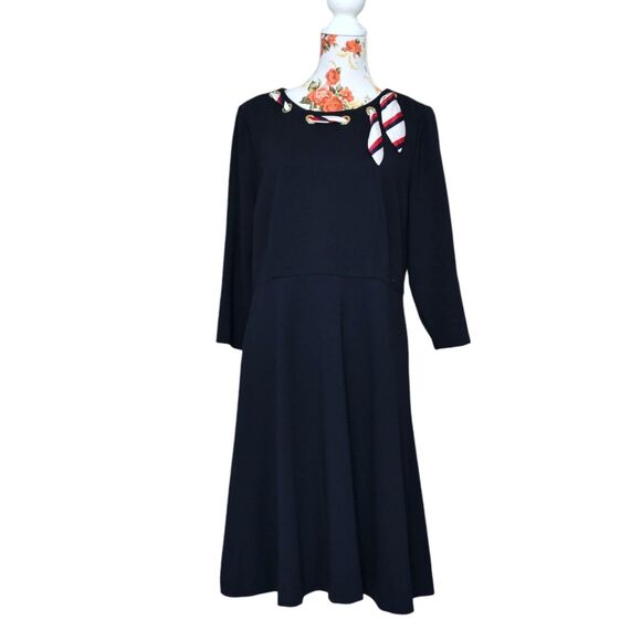 Talbots Sz 16 Deep Blue Midi Dress 3/4 Sleeve Office Career Business 60s Preppy